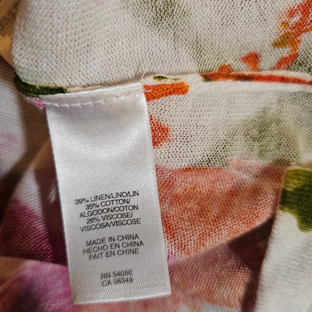 Jones New York Top Sweater Womens 1X Pink White Linen Blend Floral 3/4 Sleeve - Picture 7 of 9